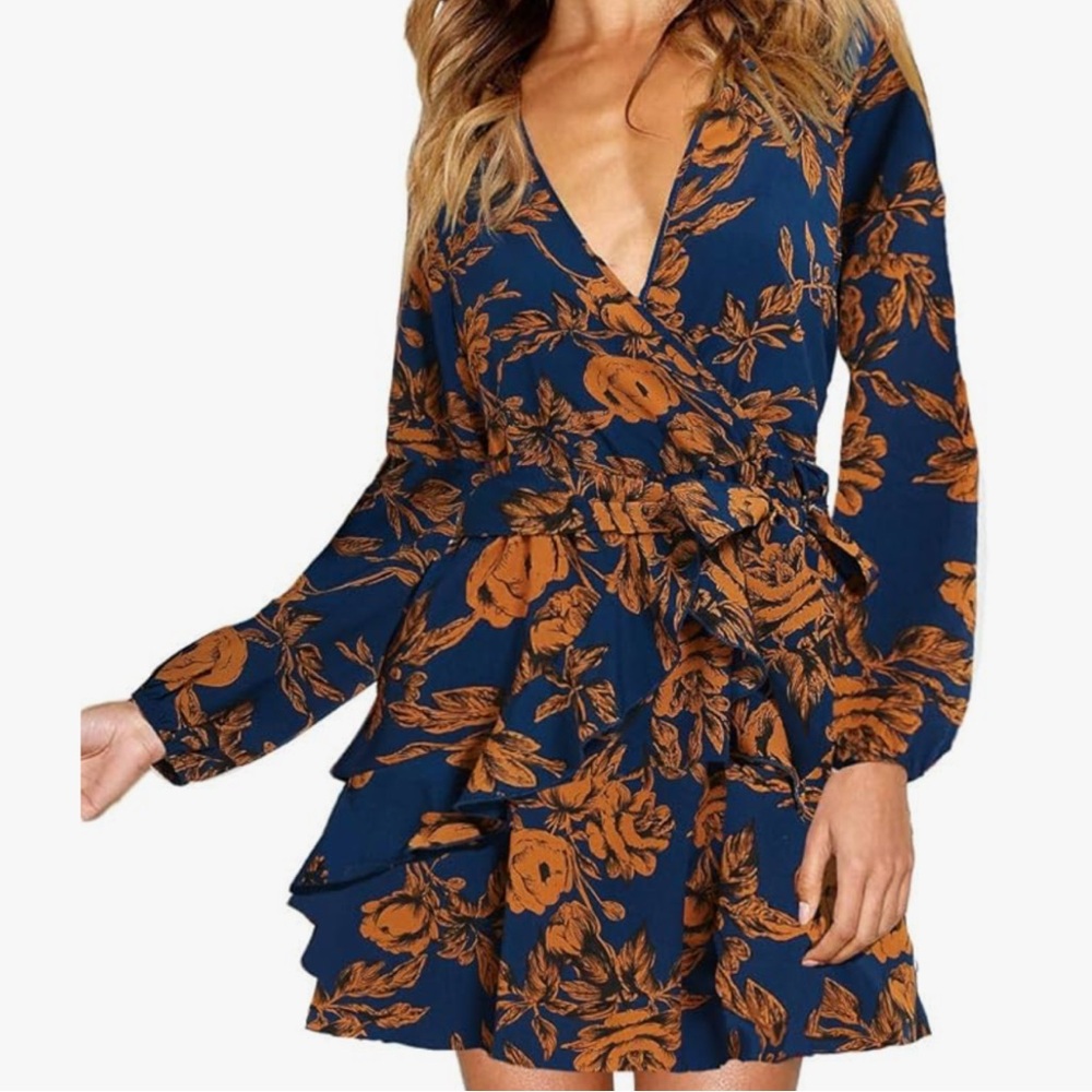 New! V Neck Ruffled Dress XXL